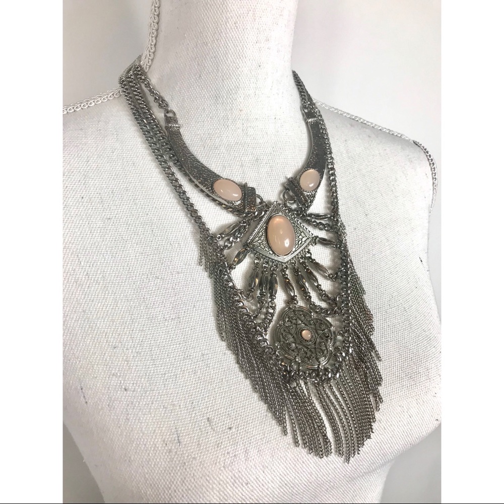 Blush & Silver Boho Statement Necklace - image 3
